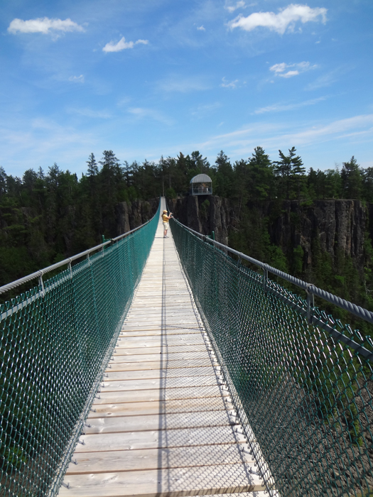 Karen Duquette on Canada's longest suspension bridge